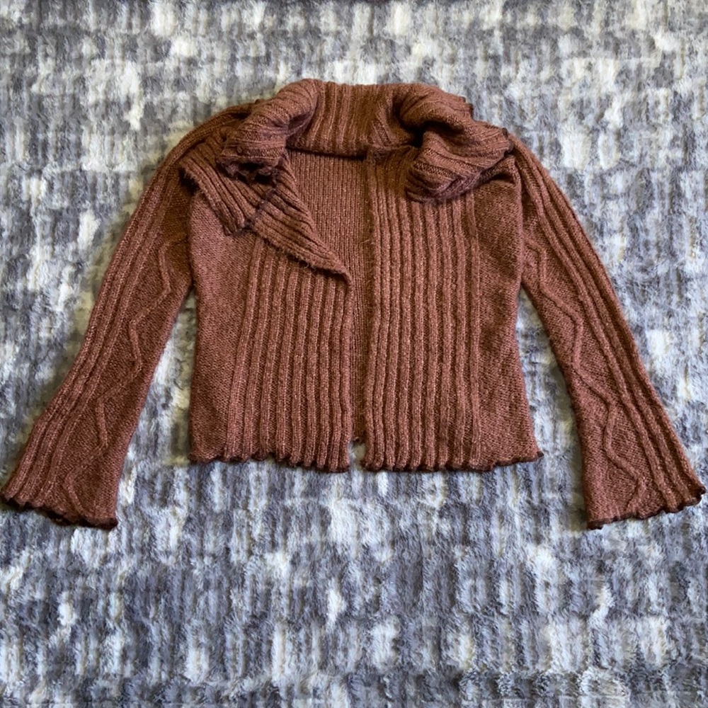 ii Sisters Burnt Red Long Sleeve Crochet/Linen Cardigan Size Small